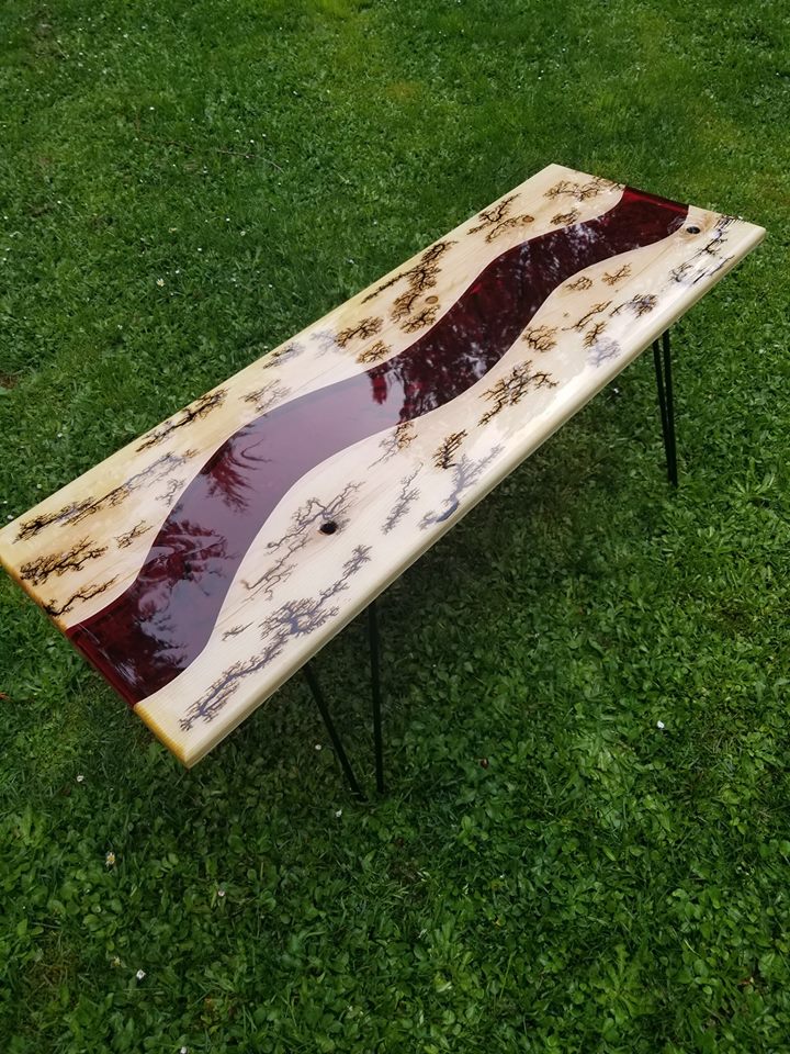 Resin Table with Fractal Wood Burning