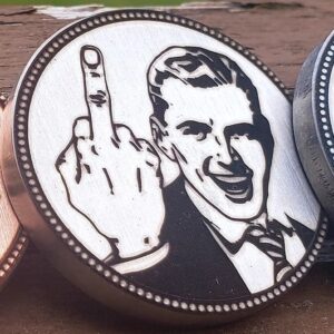 I Hate People - Middle Finger - 40mm - Brushed Stainless Steel - EDC Coin - Adult Humor