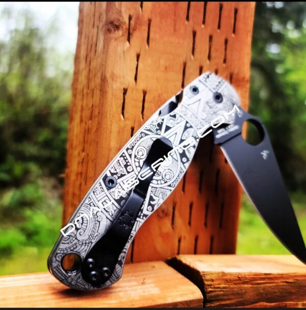 Spyderco PM2 - Aztec Calendar - Deep Engraved Titanium Knife Scales - Paramilitary 2 - EDC Gear - Knife & Hardware Optional