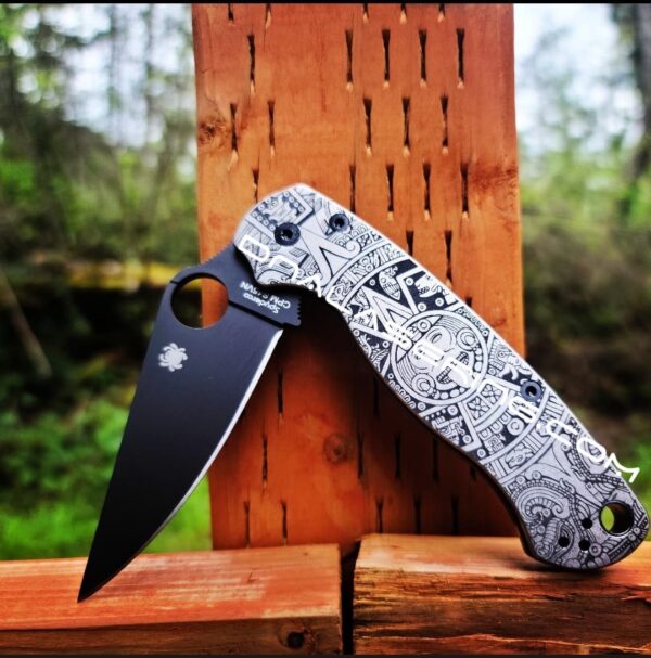 Spyderco PM2 - Aztec Calendar - Deep Engraved Titanium Knife Scales - Paramilitary 2 - EDC Gear - Knife & Hardware Optional