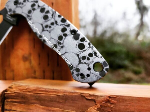 Spyderco PM2 - Skulls Pattern - Deep Engraved Titanium Knife Scales - Paramilitary 2 - EDC Gear - Knife & Hardware Optional
