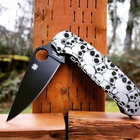 Spyderco PM2 - Skulls Pattern - Deep Engraved Titanium Knife Scales - Paramilitary 2 - EDC Gear - Knife & Hardware Optional