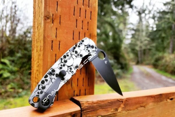 Spyderco PM2 - Skulls Pattern - Deep Engraved Titanium Knife Scales - Paramilitary 2 - EDC Gear - Knife & Hardware Optional