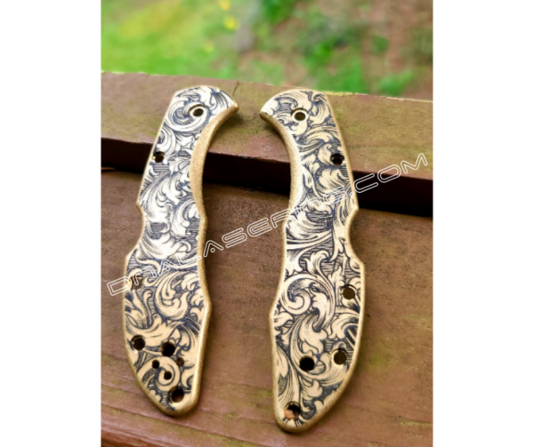 Spyderco Delica - Antique Stonewash Brass Scales - Deep Engraved Leaf Scroll Design - Flytanium Gear - Optional Knife Install