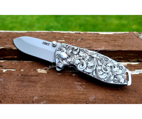 CRKT - Squid Framelock - Engraved Leaf Scroll - Stainless Steel - Lucas Burnley - EDC Knife