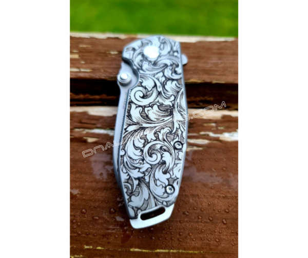 CRKT - Squid Framelock - Engraved Leaf Scroll - Stainless Steel - Lucas Burnley - EDC Knife