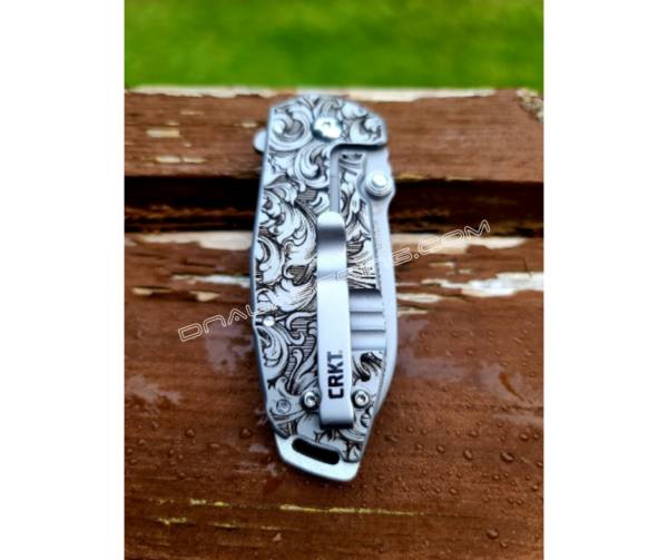 CRKT - Squid Framelock - Engraved Leaf Scroll - Stainless Steel - Lucas Burnley - EDC Knife