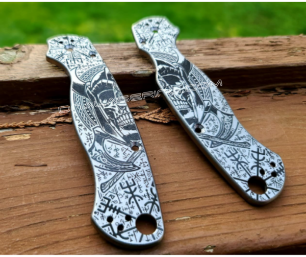Spyderco PM2 TI - Viking Skull with Runes - Deep Engraved Titanium Knife Scales - Paramilitary 2 - EDC Gear - Knife & Hardware Optional