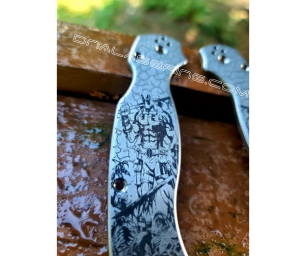 Spyderco PM2 - Deadpool Design - Deep Engraved Titanium Knife Scales - Paramilitary 2 - EDC Gear - Knife & Hardware Optional
