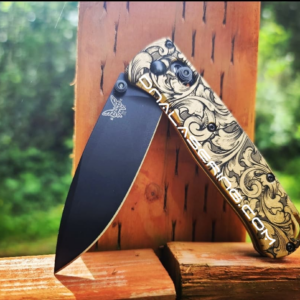 Benchmade Bugout - Detailed Leaf Scroll - Deep Laser Engraved Brass Knife Scales - EDC Gear *Scales Only*