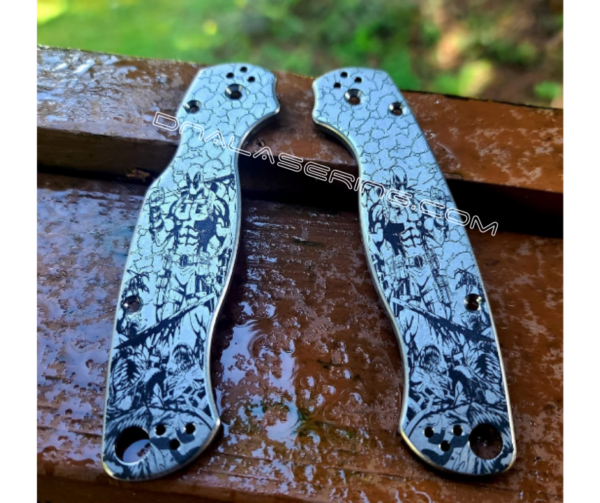 Spyderco PM2 - Deadpool Design - Deep Engraved Titanium Knife Scales - Paramilitary 2 - EDC Gear - Knife & Hardware Optional