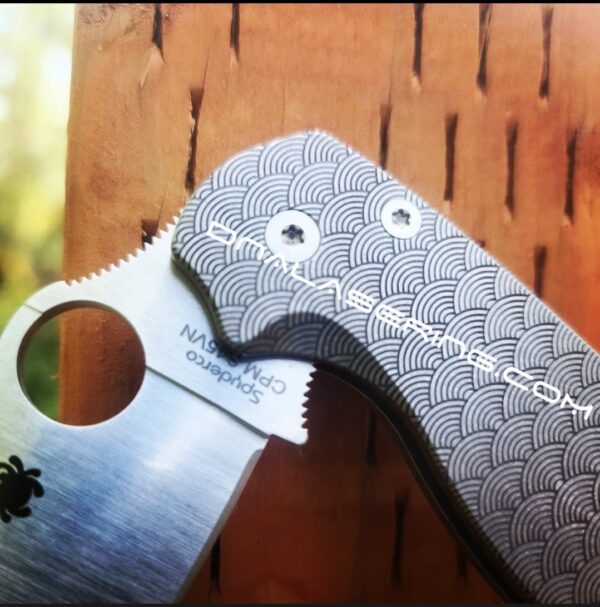 Seigaiha Pattern - Spyderco PM2 TI - Fiber Laser Deep Engraved - PM2 Titanium Knife Scales - EDC Gear - Knife & Hardware Optional
