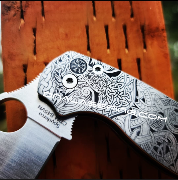 Spyderco PM2 TI - Nordic Runes - Deep Engraved Titanium Knife Scales - Paramilitary 2 - EDC Gear - Knife & Hardware Optional - Image 3