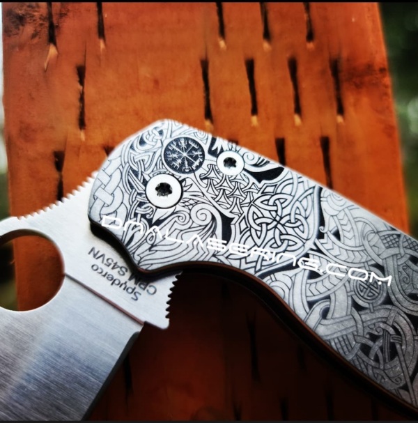 Spyderco PM2 TI - Nordic Runes - Deep Engraved Titanium Knife Scales - Paramilitary 2 - EDC Gear - Knife & Hardware Optional