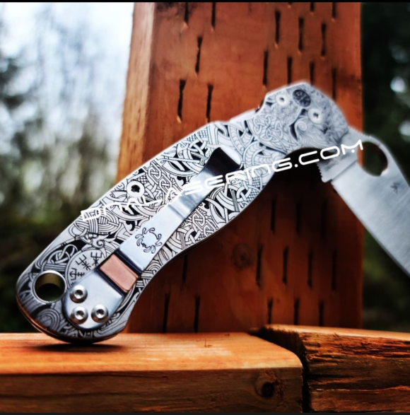 Spyderco PM2 TI - Nordic Runes - Deep Engraved Titanium Knife Scales - Paramilitary 2 - EDC Gear - Knife & Hardware Optional - Image 2