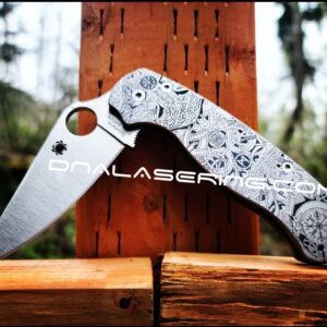Spyderco PM2 TI - Nordic Runes - Deep Engraved Titanium Knife Scales - Paramilitary 2 - EDC Gear - Knife & Hardware Optional