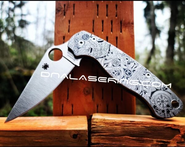 Spyderco PM2 TI - Nordic Runes - Deep Engraved Titanium Knife Scales - Paramilitary 2 - EDC Gear - Knife & Hardware Optional