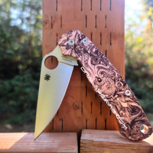 Spyderco PM2 - Kraken VS Pirate Ship Design - Deep Laser Engraved Copper Knife Scales - EDC Gear - Hardware & Knife Install Options