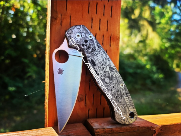 Spyderco PM2 - Japanese Warrior - Samurai - Fiber Laser Deep Engraved - PM2 Titanium Knife Scales - EDC Gear - Knife & Hardware Optional
