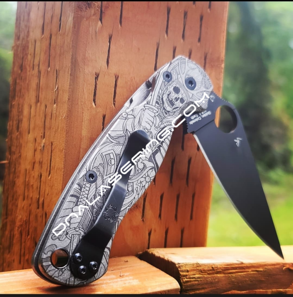Spyderco PM2 - Japanese Warrior - Samurai - Fiber Laser Deep Engraved - PM2 Titanium Knife Scales - EDC Gear - Knife & Hardware Optional