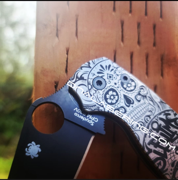 Spyderco PM2 - Sugar Skull - Sublime - Fiber Laser Deep Engraved - PM2 Titanium Knife Scales - EDC Gear - Knife & Hardware Optional