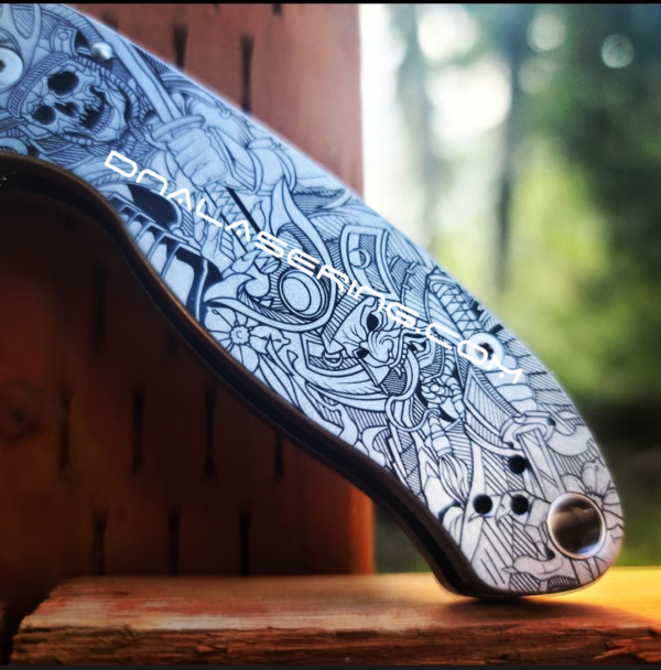 Spyderco PM3 - Japanese Warrior - Samurai - Engraved Titanium Knife Scales - Paramilitary 3 EDC - Hardware & Knife Install Options