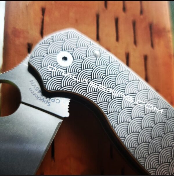 Spyderco PM3 - Seigaiha Pattern - Laser Engraved Titanium Knife Scales - Paramilitary 3 EDC - Hardware Kit & Knife Install Options