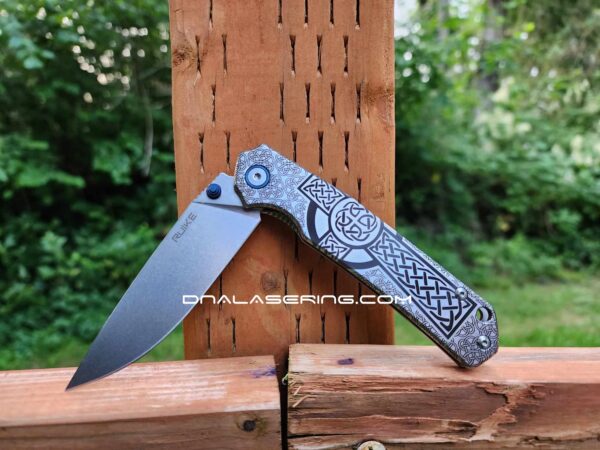 Ruike P801 - Celtic Cross - Fiber Laser Deep Engraved - EDC Knife - NIB