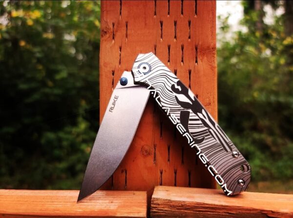 Ruike P801 - Mythosaur Skull - Beskar Ingot - Fiber Laser Deep Engraved - EDC Knife - NIB