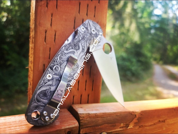 Spyderco PM2 TI - Kraken VS Pirate Ship Design - Fiber Laser Deep Engraved - PM2 Titanium Knife Scales - EDC Gear - Knife & Hardware Optional - Image 6