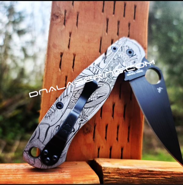 Spyderco PM2 - Spartan Warriors - Fiber Laser Deep Engraved - PM2 Titanium Knife Scales - EDC Gear - Knife & Hardware Optional