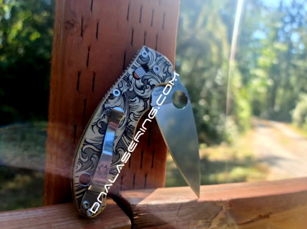 Spyderco Manix 2 - Antique Stonewash Brass Scales - Deep Engraved Leaf Scroll Design - Flytanium Gear - Knife Install Optional