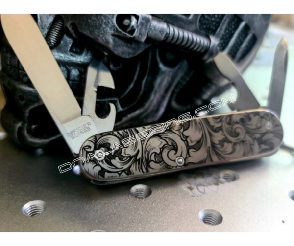 Victorinox Cadet Alox - Titanium Scales - Deep Engraved Leaf Scroll Design - New in box - EDC gear - Scroll Pattern