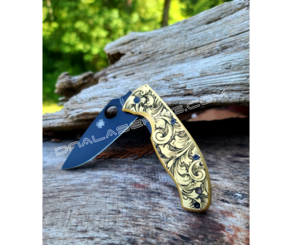 Spyderco Tenacious - Detailed Leaf Scroll - Deep Fiber Laser Engraved Brass Scales - EDC Gear *Scales Only*