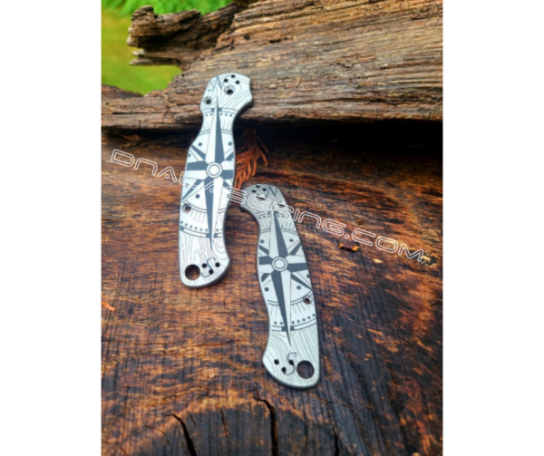 Spyderco PM2 - Compass Rose with Topo - Fiber Laser Deep Engraved - Titanium Knife Scales - EDC Gear - Knife & Hardware Optional