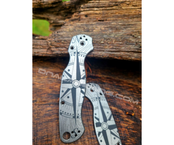 Spyderco PM2 - Compass Rose with Topo - Fiber Laser Deep Engraved - Titanium Knife Scales - EDC Gear - Knife & Hardware Optional