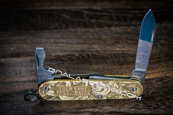 Victorinox Cadet - Customizable - NEW Relief Engraving Style - Brass Copper or Titanium Scales - Deep Laser Engraved Leaf Scroll - NIB - EDC
