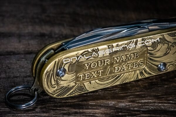 Victorinox Cadet - Customizable - NEW Relief Engraving Style - Brass Copper or Titanium Scales - Deep Laser Engraved Leaf Scroll - NIB - EDC
