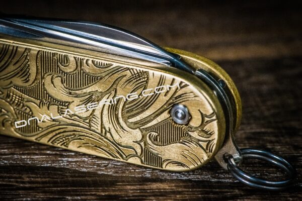 Victorinox Cadet - Customizable - NEW Relief Engraving Style - Brass Copper or Titanium Scales - Deep Laser Engraved Leaf Scroll - NIB - EDC