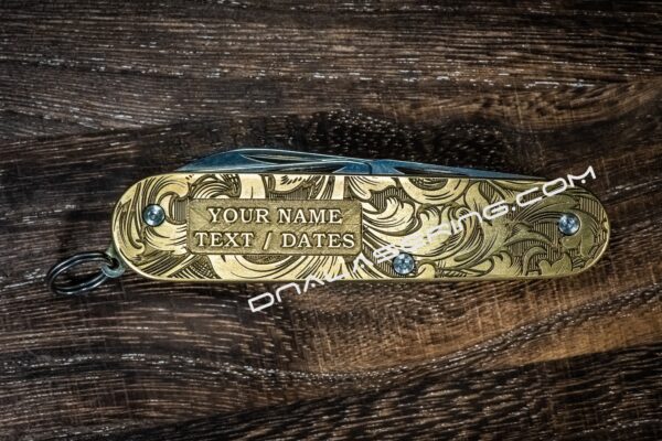 Victorinox Cadet - Customizable - NEW Relief Engraving Style - Brass Copper or Titanium Scales - Deep Laser Engraved Leaf Scroll - NIB - EDC