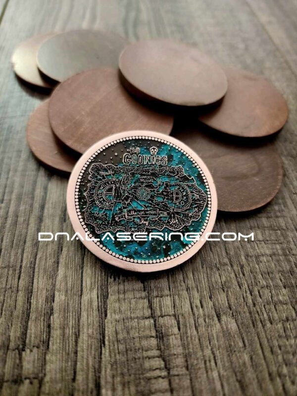 Goonies Doubloon - Deep Laser Engraved Copper Coin - with Shipwreck Patina