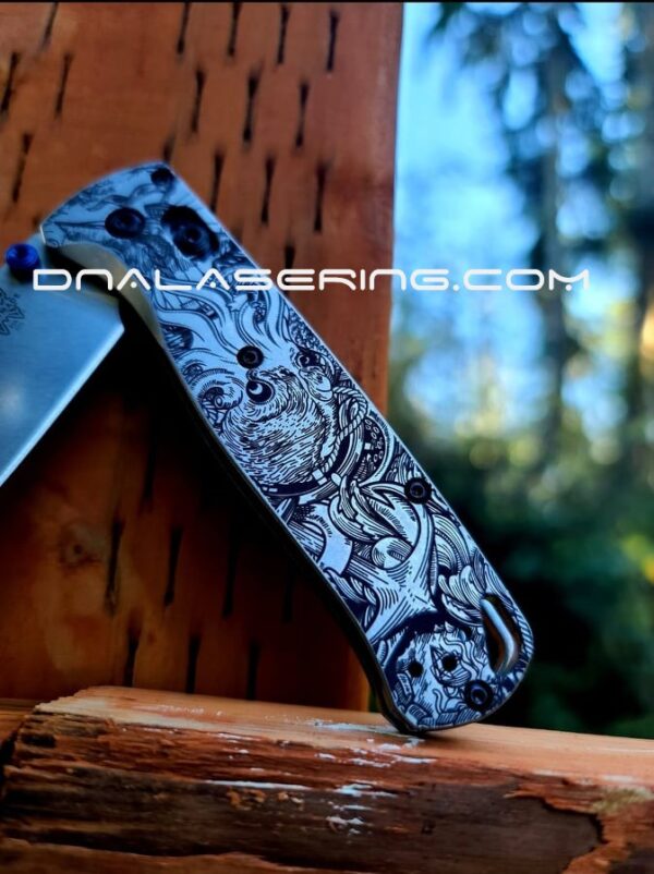 Benchmade Bugout - Kraken VS Pirate Ship - Engraved Titanium Scales - EDC Gear - NIB