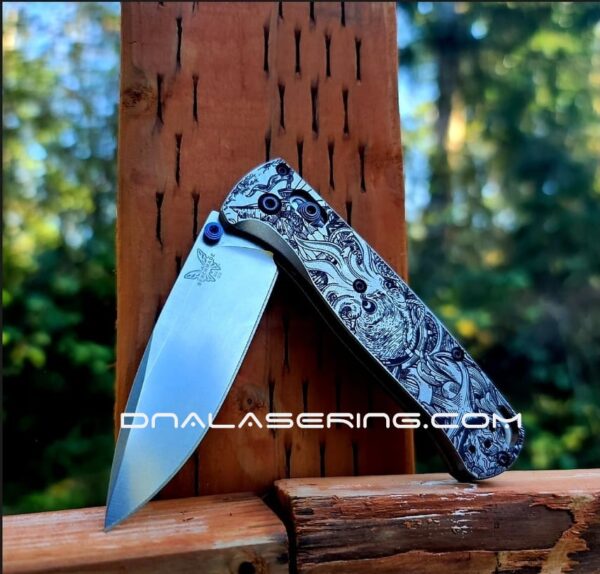 Benchmade Bugout - Kraken VS Pirate Ship - Engraved Titanium Scales - EDC Gear - NIB