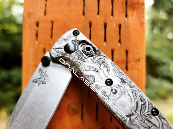 MINI Benchmade Bugout - Kraken VS Pirate Ship - Engraved Titanium Scales - EDC Gear
