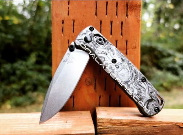 MINI Benchmade Bugout - Kraken VS Pirate Ship - Engraved Titanium Scales - EDC Gear
