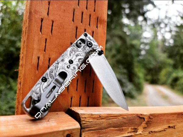 MINI Benchmade Bugout - Kraken VS Pirate Ship - Engraved Titanium Scales - EDC Gear
