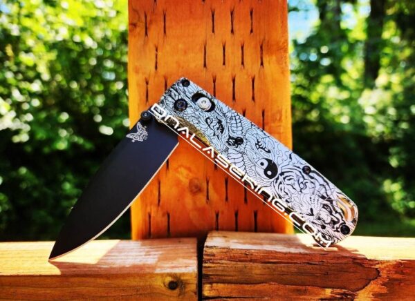 Benchmade Bugout - Tiger & Dragon - Yin-Yang - Deep Laser Engraved - Titanium Knife Scales - EDC Gear