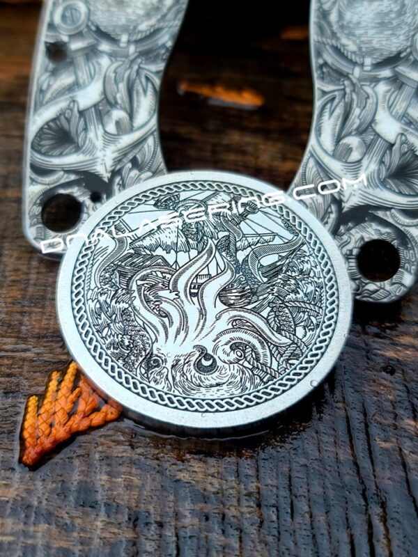 Kraken VS Pirate Ship - Deep Laser Engraved Titanium Coin - Polished Finish