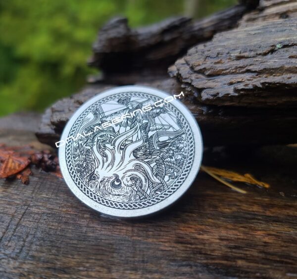 Kraken VS Pirate Ship - Deep Laser Engraved Titanium Coin - Polished Finish