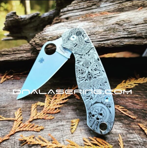 Spyderco PM3 TI - Viking Runes - Nordic Design - Laser Engraved Titanium Knife Scales - EDC Gear - Hardware & Knife Install Options
